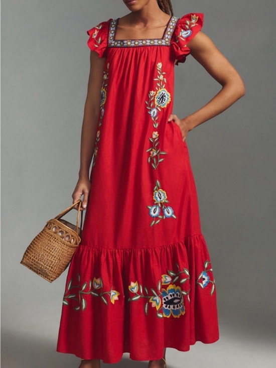 Anthropologie Dresses & Skirts - Anthropologie Farm Rio Embroidered Square-Neck Dress